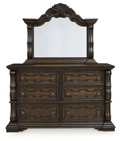 Maylee Dark Brown California King Upholstered Bed with Mirrored Dresser from Ashley - DMV Furniture