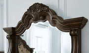 Maylee Dark Brown Queen Upholstered Bed with Mirrored Dresser from Ashley - DMV Furniture