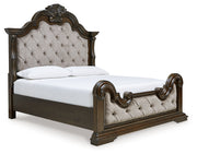 Maylee Dark Brown King Upholstered Bed with Mirrored Dresser from Ashley - DMV Furniture