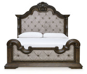 Maylee Dark Brown Queen Upholstered Bed with Mirrored Dresser from Ashley - DMV Furniture