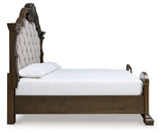 Maylee Dark Brown Queen Upholstered Bed with Mirrored Dresser from Ashley - DMV Furniture