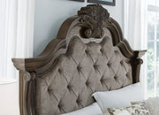 Maylee Dark Brown California King Upholstered Bed with Mirrored Dresser from Ashley - DMV Furniture