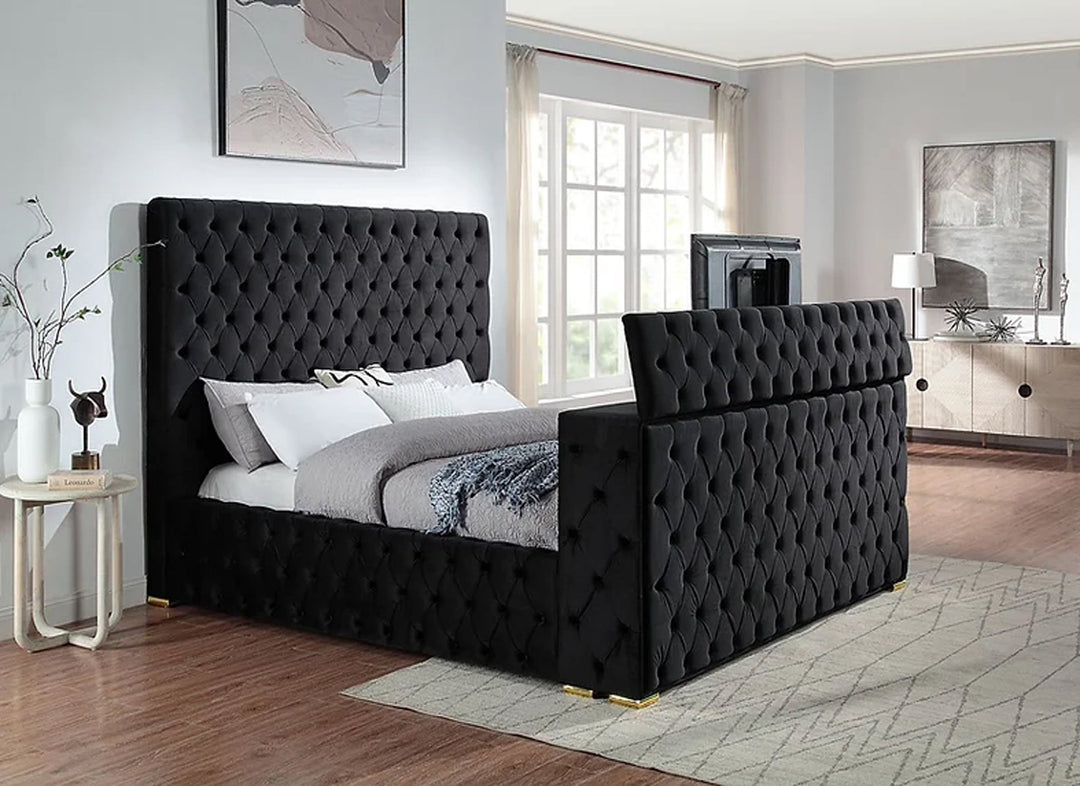 Cannes Queen Black Platform TV Bed