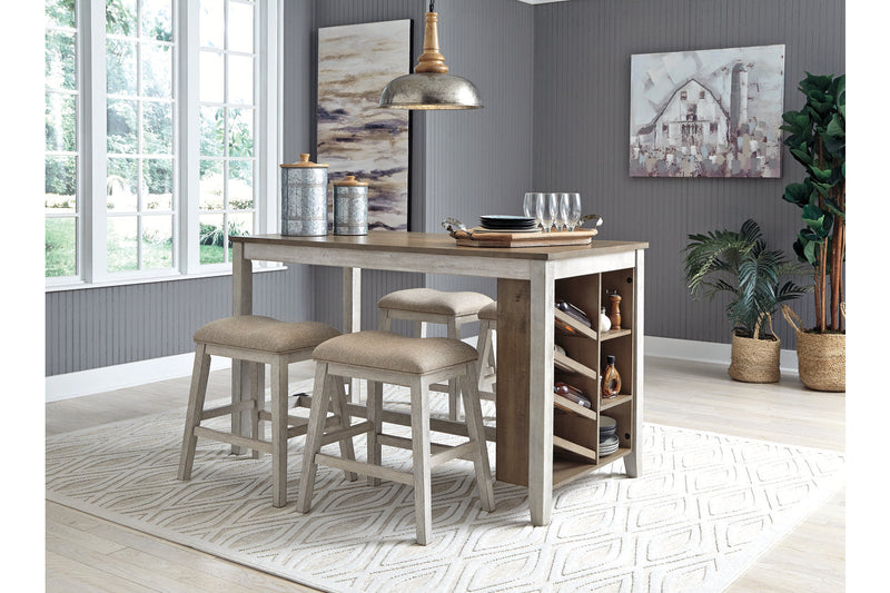 Skempton White/Light Brown Counter Height Dining Table and 4 Barstools -  Ashley - DMV Furniture