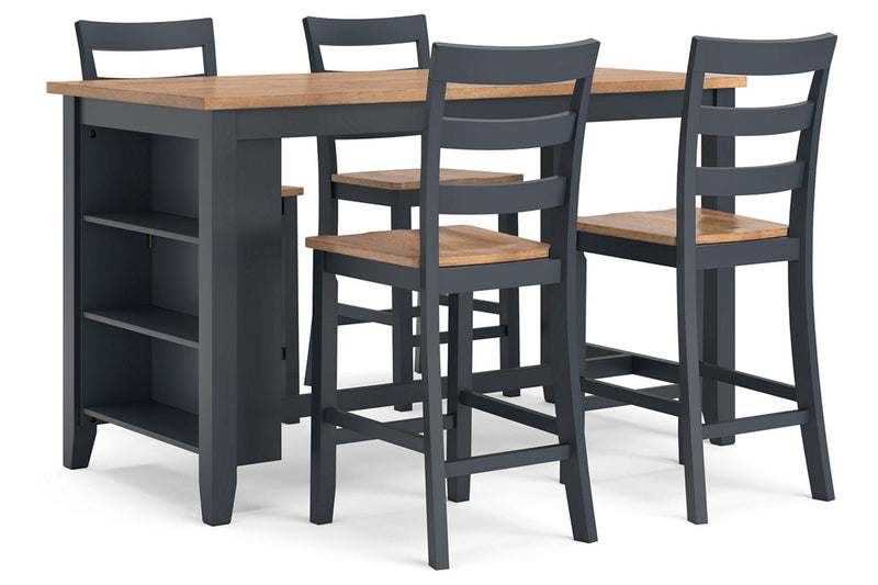 Gesthaven Natural/Blue Counter Height Dining Table and 4 Barstools -  Ashley - DMV Furniture