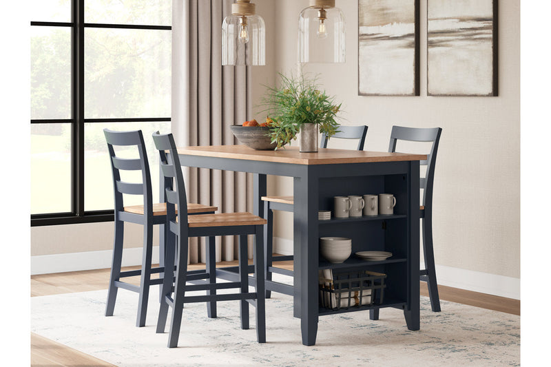 Gesthaven Natural/Blue Counter Height Dining Table and 4 Barstools -  Ashley - DMV Furniture