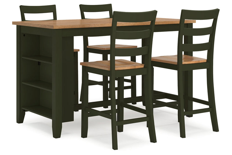 Gesthaven Natural/Green Counter Height Dining Table and 4 Barstools -  Ashley - DMV Furniture
