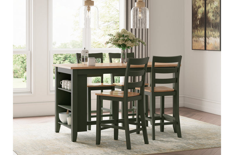 Gesthaven Natural/Green Counter Height Dining Table and 4 Barstools -  Ashley - DMV Furniture