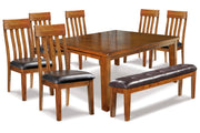 Ralene Medium Brown Dining Table and 6 Chairs and Bench -  Ashley - DMV Furniture