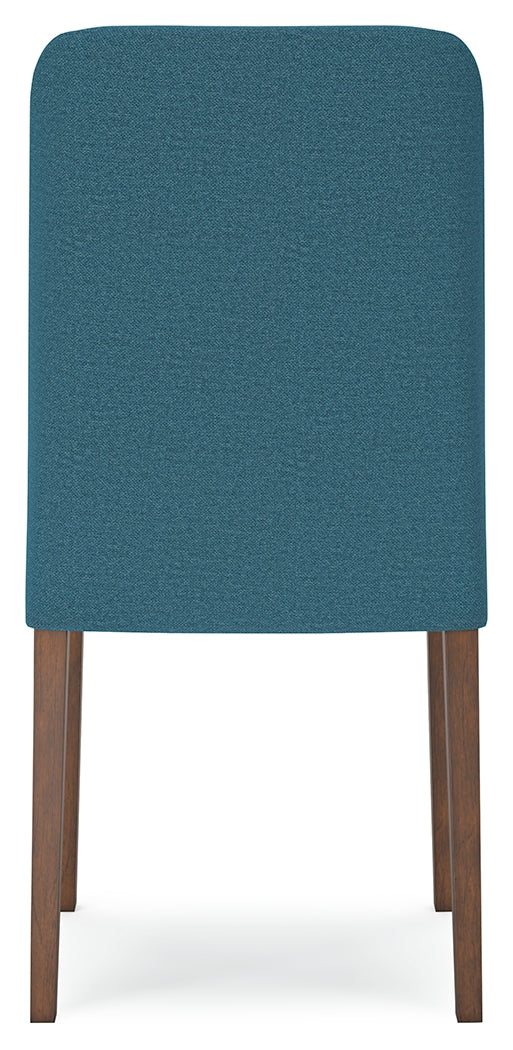 Lyncott Brown Round Dining Table and 4 Blue/Brown Chairs from Ashley - DMV Furniture