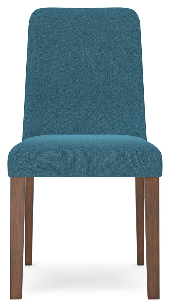 Lyncott Brown Round Dining Table and 4 Blue/Brown Chairs from Ashley - DMV Furniture