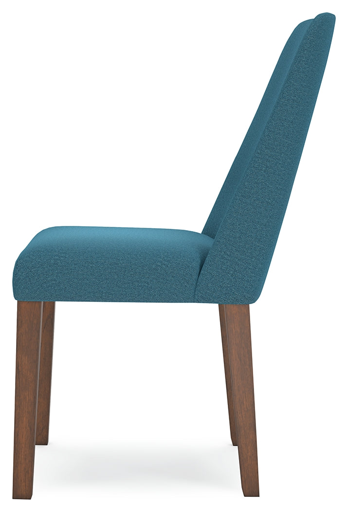 Lyncott Brown Round Dining Table and 4 Blue/Brown Chairs from Ashley - DMV Furniture