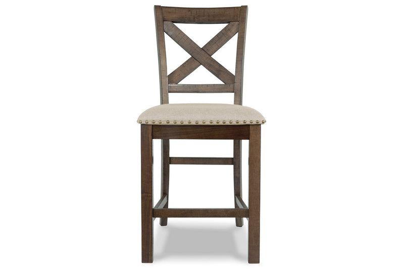 Moriville Grayish Brown Counter Height Dining Table with 4 Barstools, Bench, and Server -  Ashley - DMV Furniture