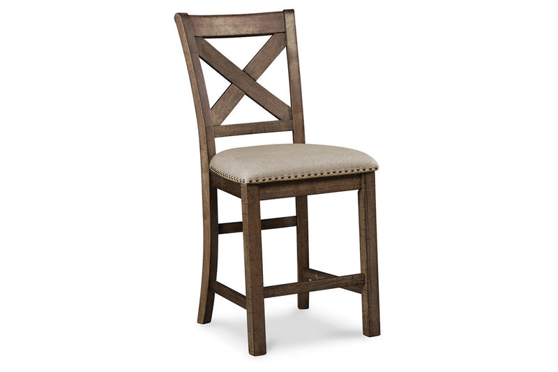 Moriville Beige Counter Height Dining Table and 6 Barstools -  Ashley - DMV Furniture