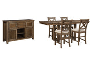 Moriville Grayish Brown Counter Height Dining Table, 4 Barstools and Server -  Ashley - DMV Furniture