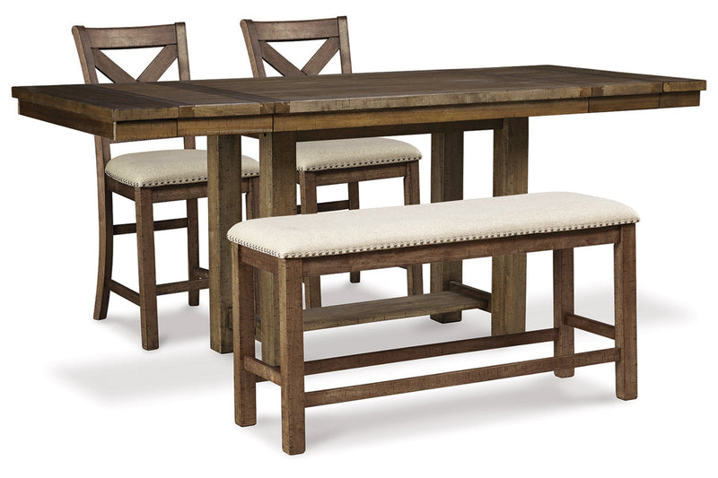 Moriville Beige Counter Height Dining Table and 2 Barstools and Bench -  Ashley - DMV Furniture