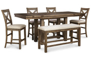 Moriville Grayish Brown Counter Height Dining Table with 4 Barstools and Bench -  Ashley - DMV Furniture