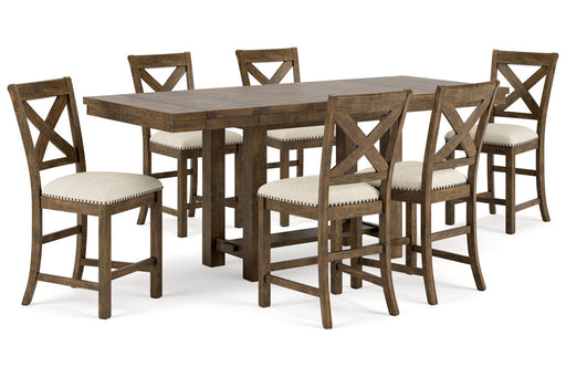 Moriville Beige Counter Height Dining Table and 6 Barstools -  Ashley - DMV Furniture