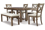 Moriville Beige Dining Table and 4 Chairs and Bench -  Ashley - DMV Furniture