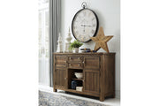 Moriville Grayish Brown Counter Height Dining Table, 4 Barstools and Server -  Ashley - DMV Furniture