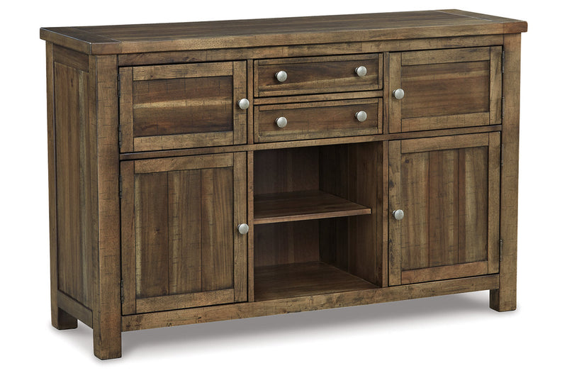 Moriville Grayish Brown Counter Height Dining Table, 4 Barstools and Server -  Ashley - DMV Furniture