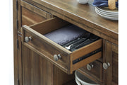 Moriville Grayish Brown Counter Height Dining Table with 4 Barstools, Bench, and Server -  Ashley - DMV Furniture