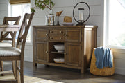 Moriville Grayish Brown Counter Height Dining Table with 4 Barstools, Bench, and Server -  Ashley - DMV Furniture