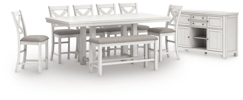 Robbinsdale Antique White Counter Height Dining Table and 6 Barstools and Bench with Storage from Ashley - DMV Furniture