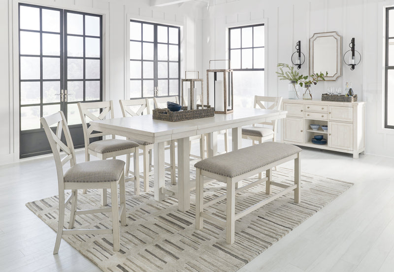 Robbinsdale Antique White Counter Height Dining Table and 6 Barstools and Bench with Storage from Ashley - DMV Furniture