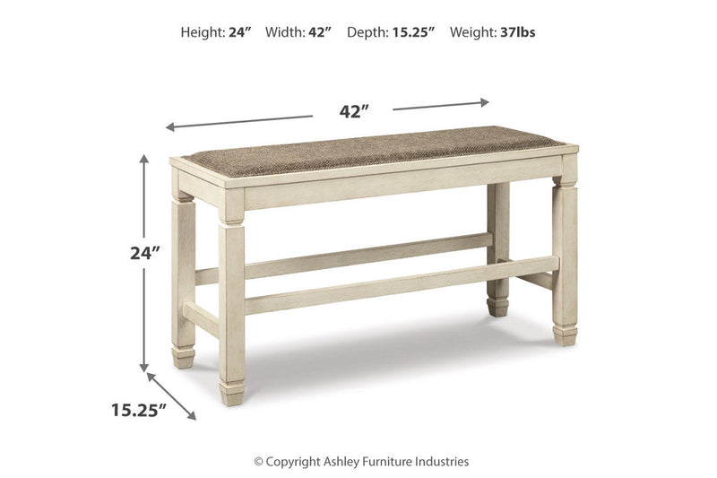 Bolanburg Antique White Counter Height Dining Table, 4 Stools, Bench and 2 Display Cabinets -  Ashley - DMV Furniture
