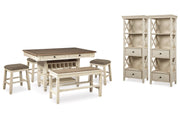 Bolanburg Antique White Counter Height Dining Table, 4 Stools, Bench and 2 Display Cabinets -  Ashley - DMV Furniture