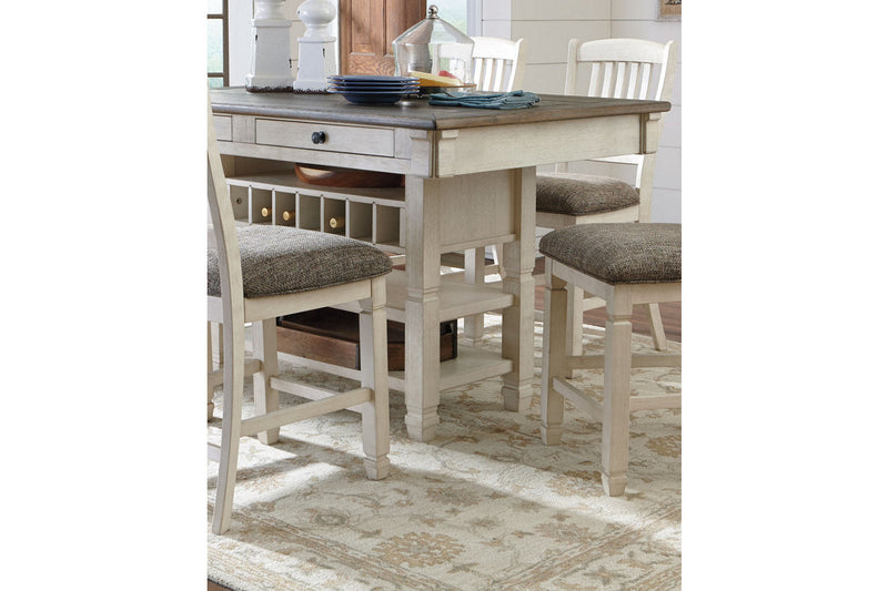 Bolanburg Antique White Counter Height Dining Table, 4 Barstools, Bench and Server -  Ashley - DMV Furniture