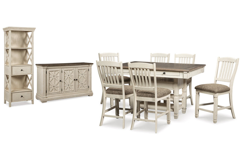 Bolanburg Two-tone Counter Height Table with 6 Barstools, Server and Display Cabinet -  Ashley - DMV Furniture