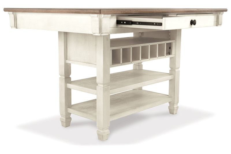 Bolanburg Antique White Counter Height Dining Table, 4 Stools, Bench and 2 Display Cabinets -  Ashley - DMV Furniture