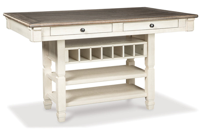 Bolanburg Antique White Counter Height Dining Table, 4 Stools, Bench and 2 Display Cabinets -  Ashley - DMV Furniture