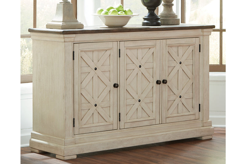 Bolanburg Antique White Counter Height Dining Table, 4 Barstools, Bench and Server -  Ashley - DMV Furniture