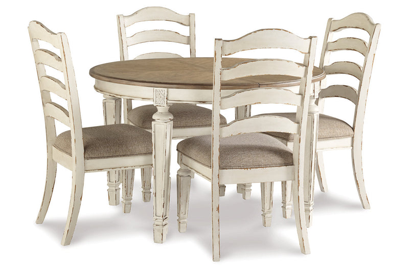 Realyn Chipped White Oval Dining Table and 4 Ladder Back Chairs from Ashley - DMV Furniture