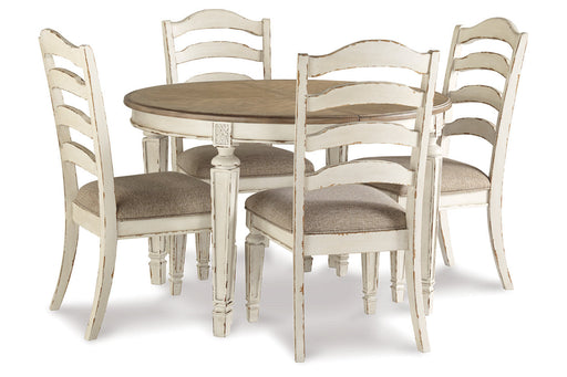 Realyn Chipped White Oval Dining Table and 4 Ladder Back Chairs from Ashley - DMV Furniture