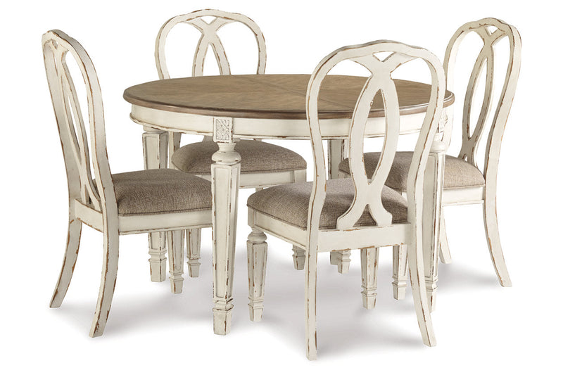 Realyn Chipped White Oval Dining Table and 4 Ribbon Back Chairs from Ashley - DMV Furniture
