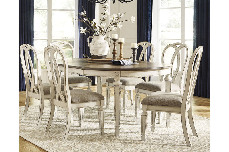 Realyn Chipped White Oval Dining Table and 6 Ribbon Back Chairs from Ashley - DMV Furniture