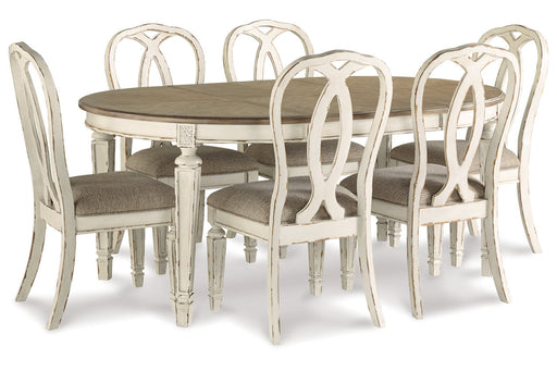 Realyn Chipped White Oval Dining Table and 6 Ribbon Back Chairs from Ashley - DMV Furniture