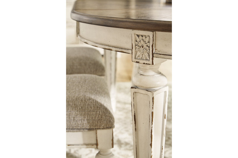 Realyn Chipped White Oval Dining Table and 4 Ribbon Back Chairs from Ashley - DMV Furniture