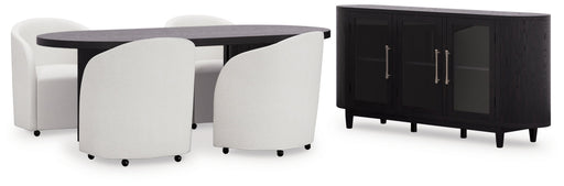 Rowanbeck Dining Table and 4 Chairs with Dining Server in Black from Ashley - DMV Furniture