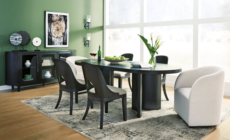 Rowanbeck Black Dining Table, 2 Arm Chairs and 4 Side Chairs from Ashley - DMV Furniture
