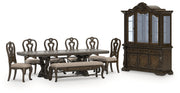 Maylee Dining Table and 6 Chairs and Bench with Storage in Dark Brown from Ashley - DMV Furniture
