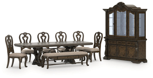 Maylee Dining Table and 6 Chairs and Bench with Storage in Dark Brown from Ashley - DMV Furniture