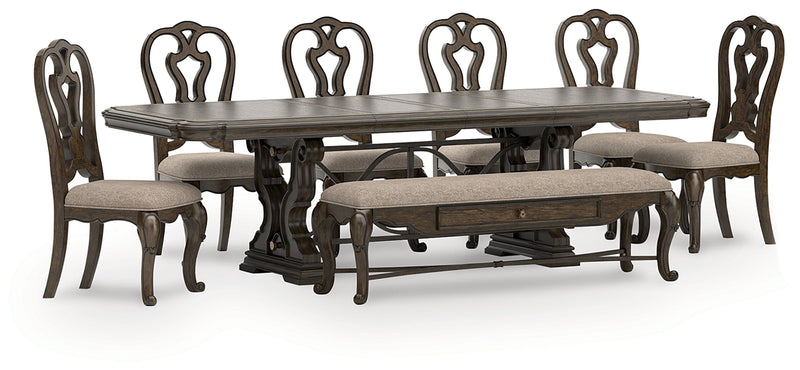 Maylee Dark Brown Dining Table, 6 Chairs and Bench from Ashley - DMV Furniture