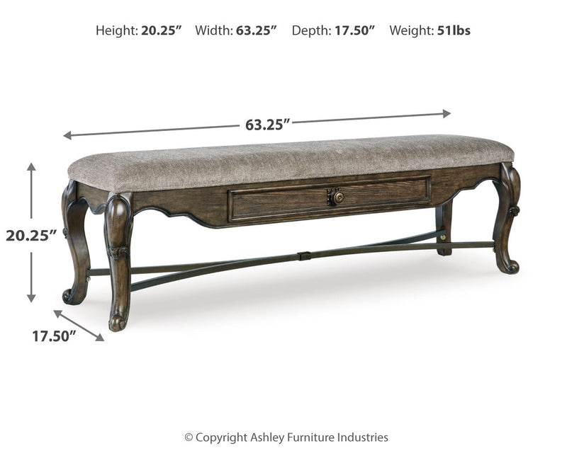 Maylee Dining Table and 6 Chairs and Bench with Storage in Dark Brown from Ashley - DMV Furniture