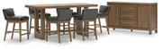 Cabalynn Counter Height Dining Table and 6 Barstools with Storage in Light Brown from Ashley - DMV Furniture