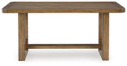 Cabalynn Counter Height Dining Table and 6 Barstools with Storage in Light Brown from Ashley - DMV Furniture